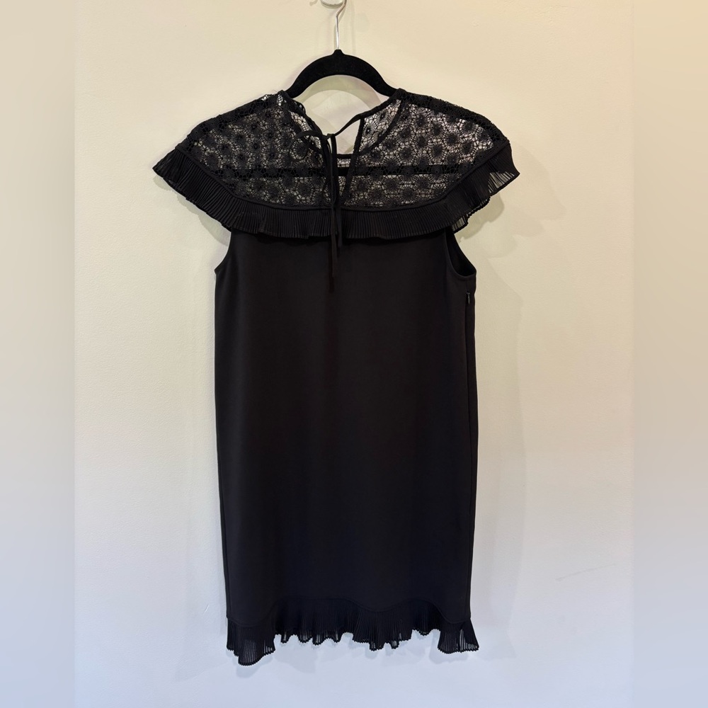 Sandro Paris Black Lace Yoke Cap Sleeve Shift Dress